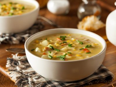 Hot Homemade Corn Chowder in a Bowl